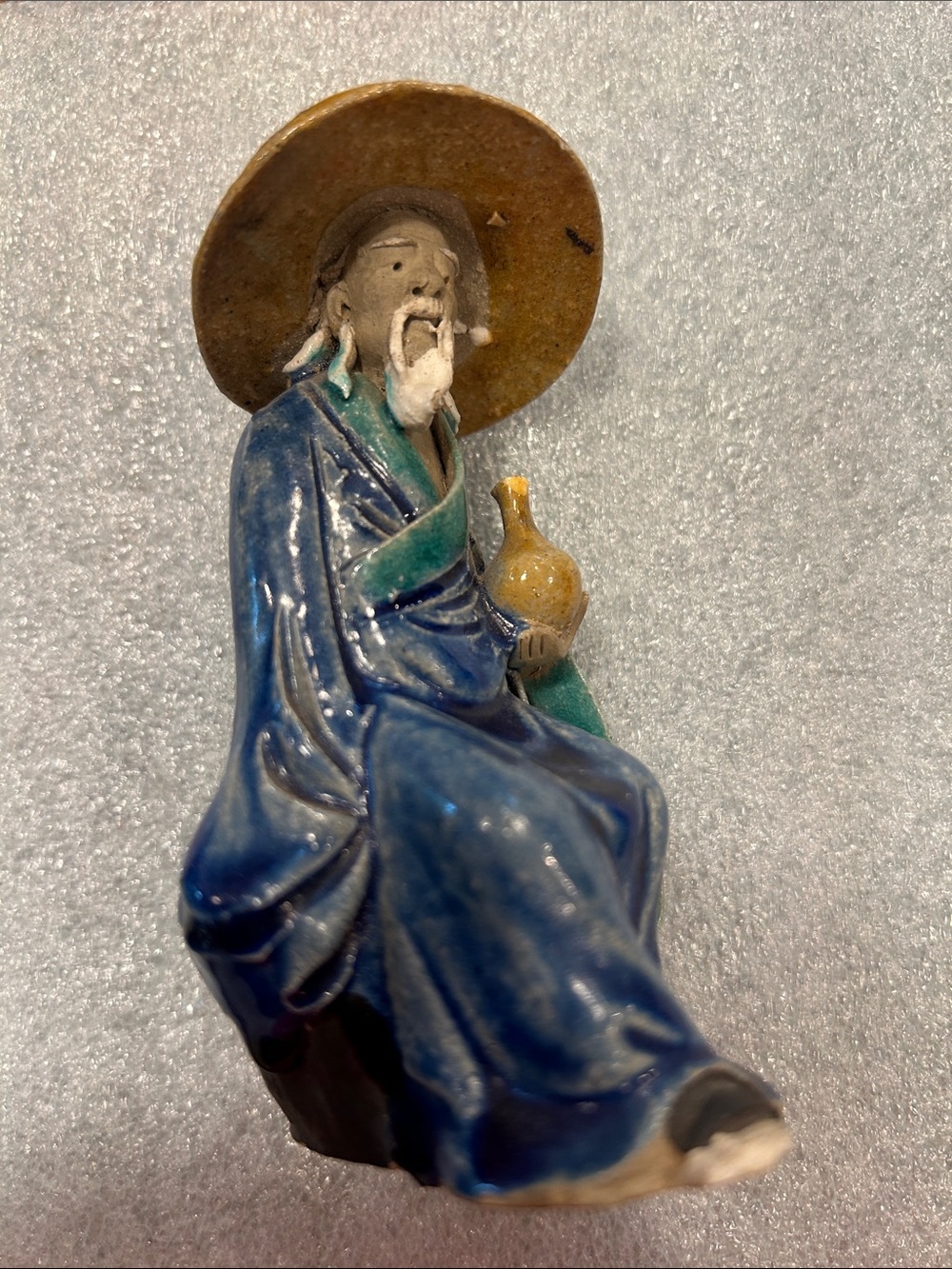 Vintage Mudman -Painted Ceramic Seated Sage Figurine in Blue